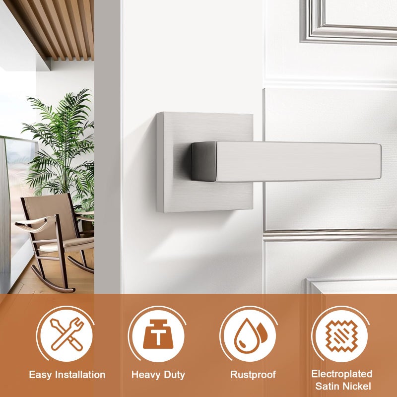 Probrico [Pack of 10 Door Lever Dummy Lever Door Handle for Closets French Doors,Square Dummy Door Lever,Non-Turning Single Side Pull with Satin Nickel Finish,Easy Installation Pull Only Lever Set - Image 3